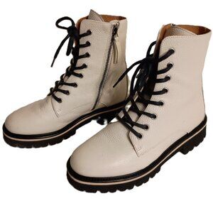 M Gemi Benedetta Leather Combat Boots Sand Beige Women’s Size 6.5 Like New